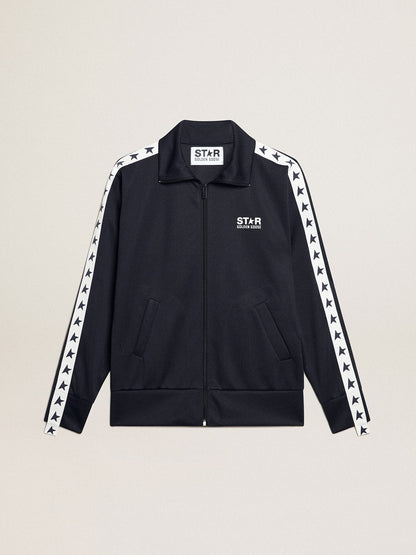 Dark blue zipped sweatshirt with white strip and contrasting stars - Golden Goose Women