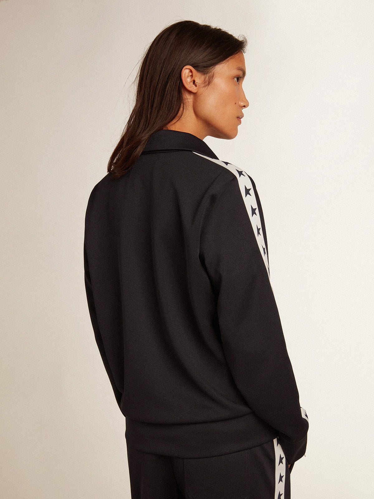 Dark blue zipped sweatshirt with white strip and contrasting stars - Golden Goose Women