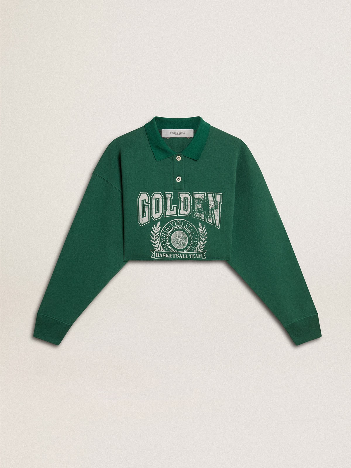Women's green cropped polo sweatshirt with print - Golden Goose Women