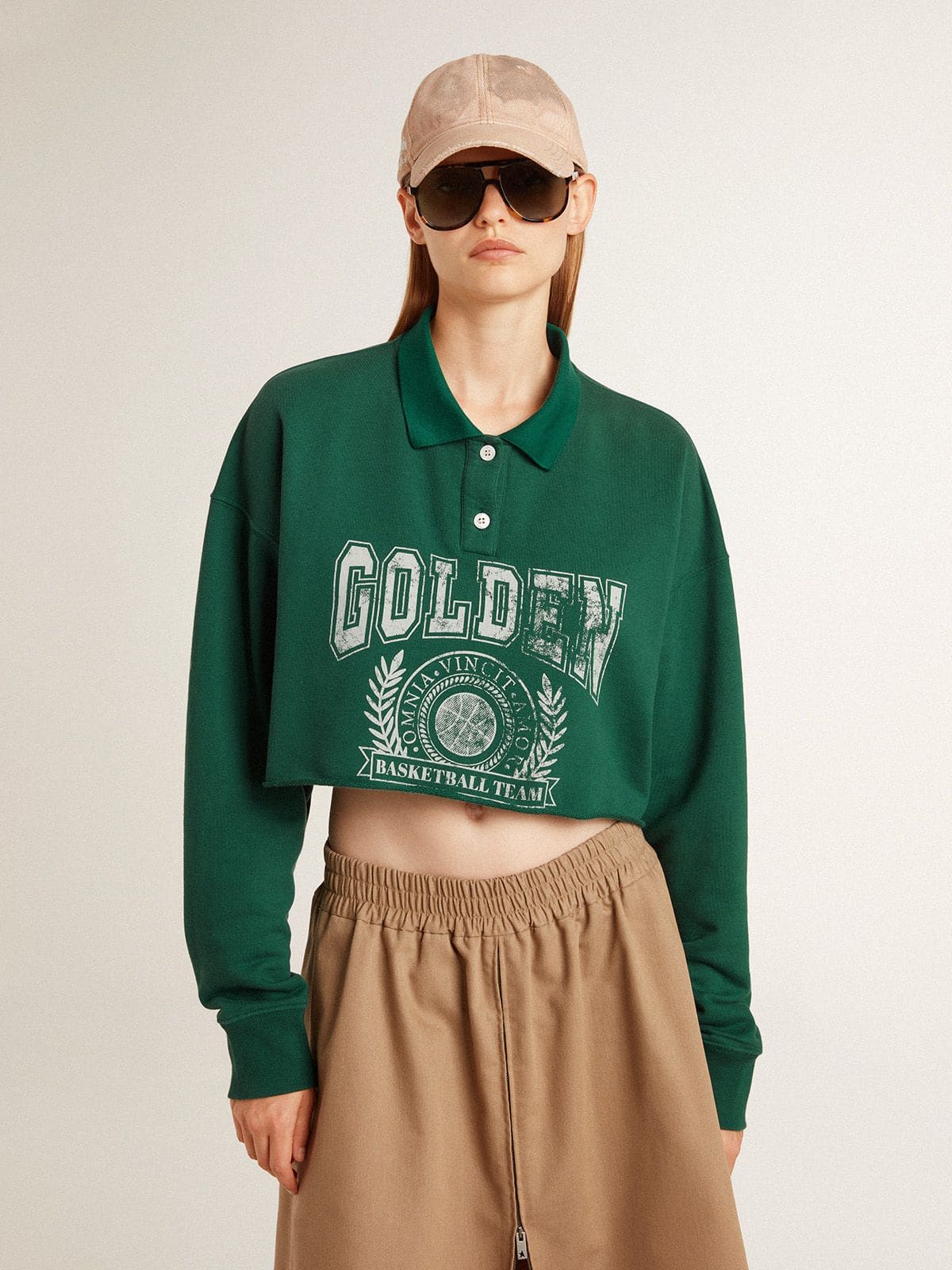 Women's green cropped polo sweatshirt with print - Golden Goose Women