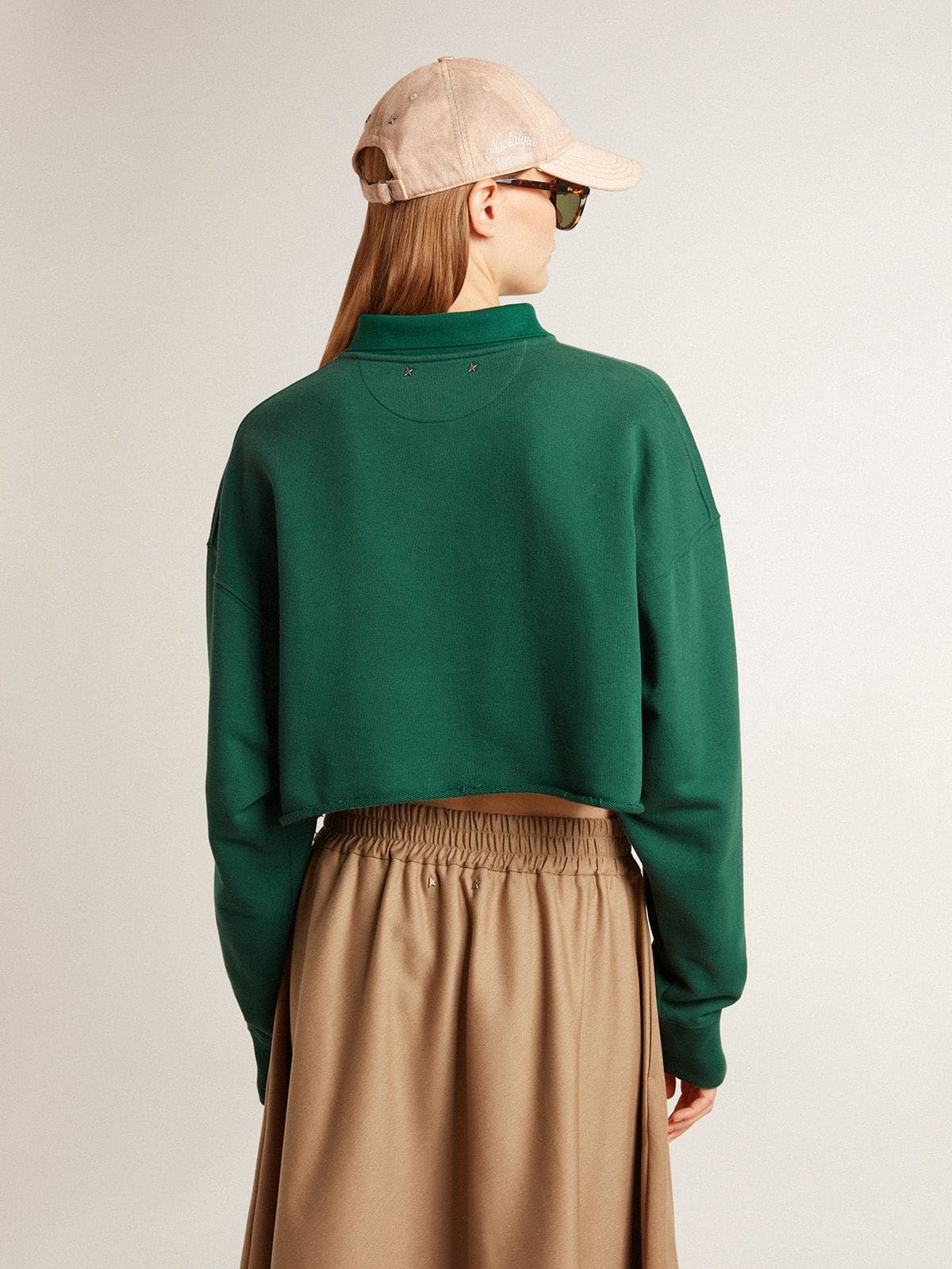 Women's green cropped polo sweatshirt with print - Golden Goose Women