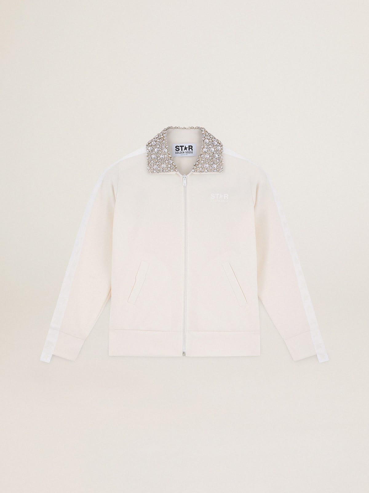 Papyrus white Denise Star Collection zipped sweatshirt with crystal collar - Golden Goose Women