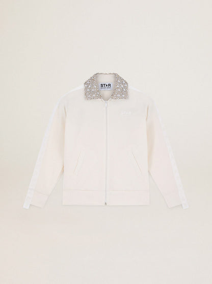 Papyrus white Denise Star Collection zipped sweatshirt with crystal collar - Golden Goose Women