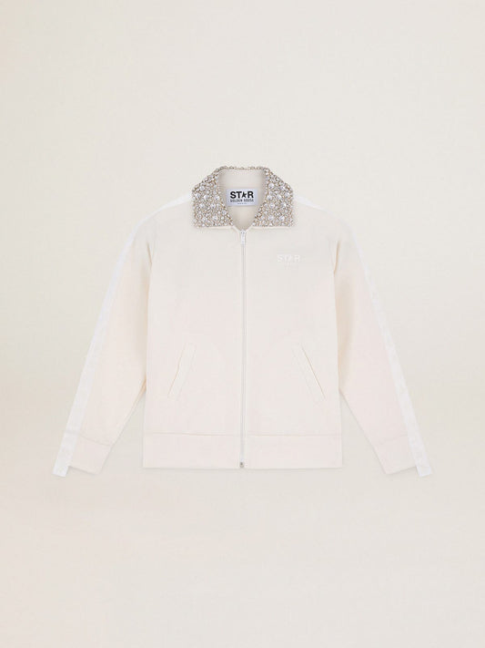 Papyrus white Denise Star Collection zipped sweatshirt with crystal collar - Golden Goose Women