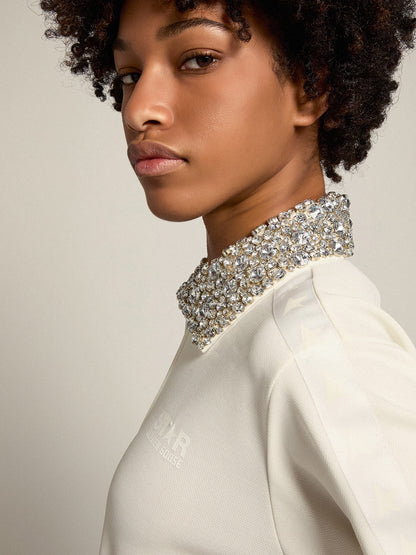 Papyrus white Denise Star Collection zipped sweatshirt with crystal collar - Golden Goose Women