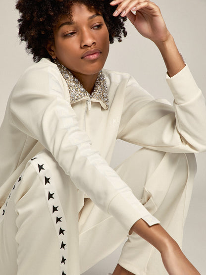 Papyrus white Denise Star Collection zipped sweatshirt with crystal collar - Golden Goose Women