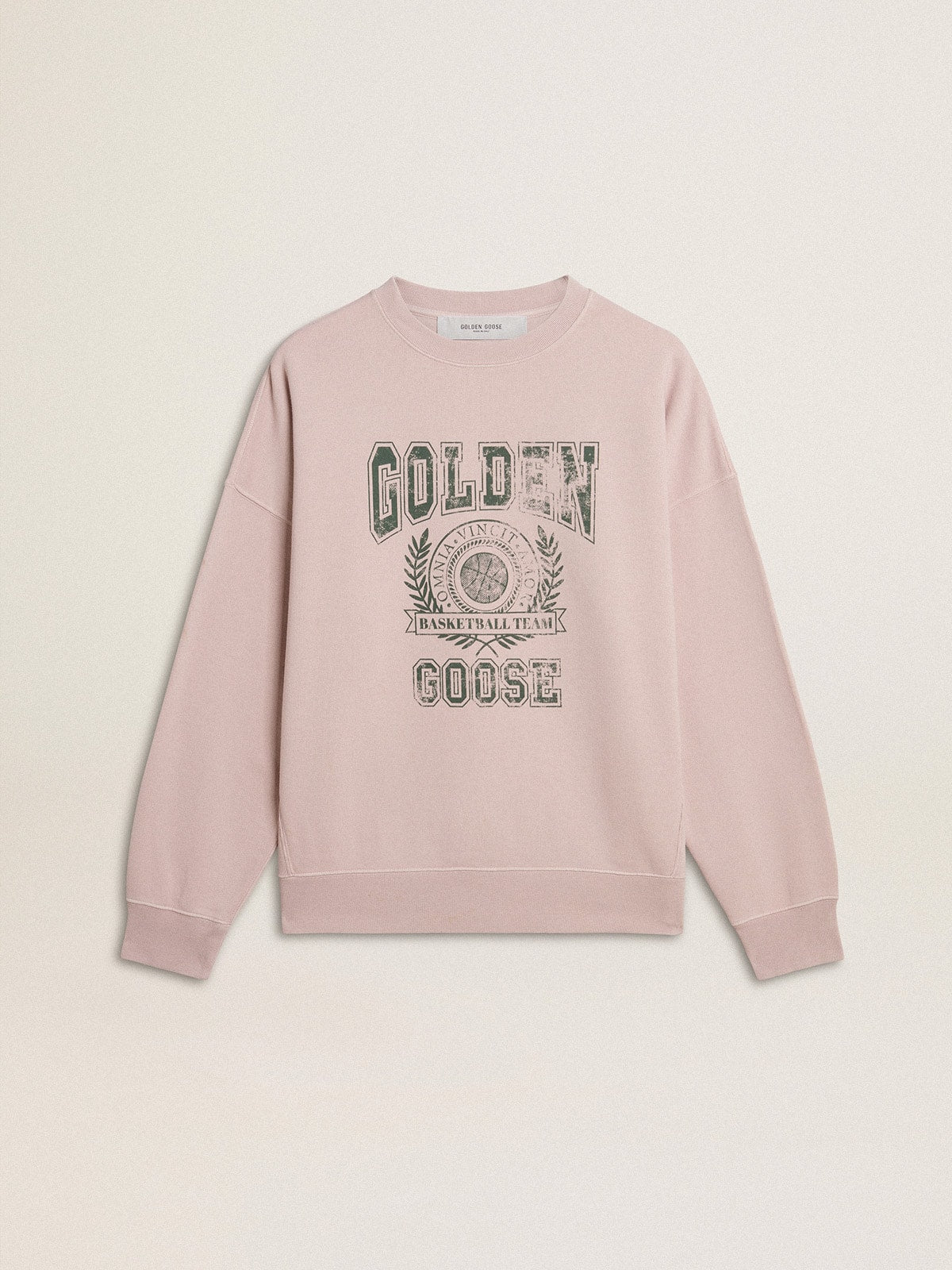 Old rose unisex round neck sweatshirt with green logo print - Golden Goose Women|Men