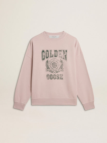 Old rose unisex round neck sweatshirt with green logo print - Golden Goose Women|Men