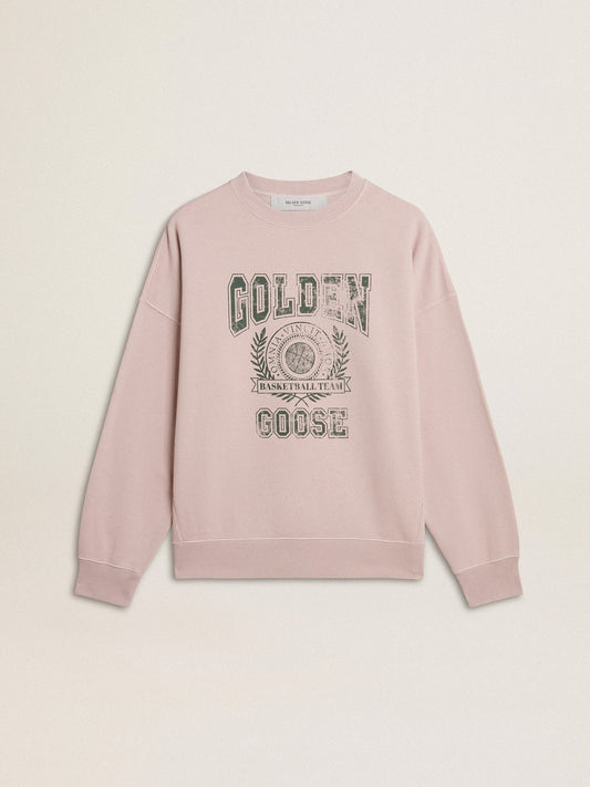 Old rose unisex round neck sweatshirt with green logo print - Golden Goose Women|Men