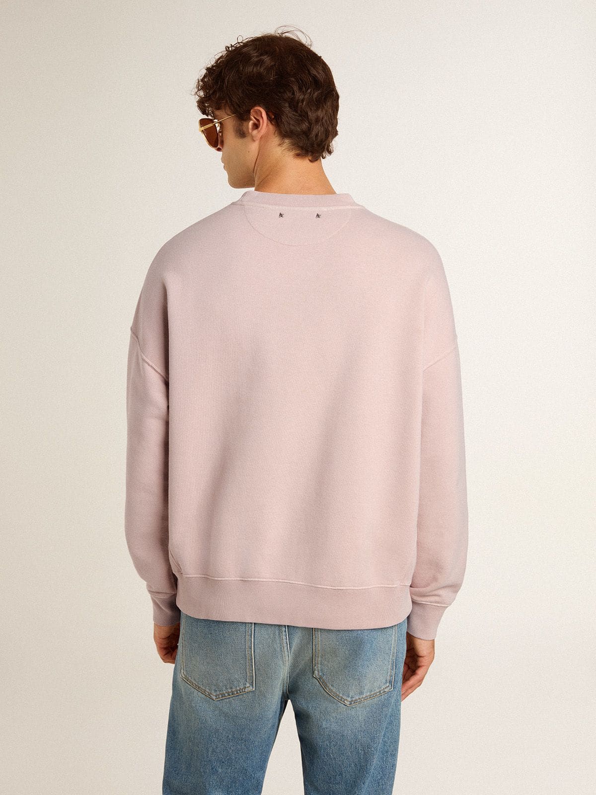 Old rose unisex round neck sweatshirt with green logo print - Golden Goose Women|Men