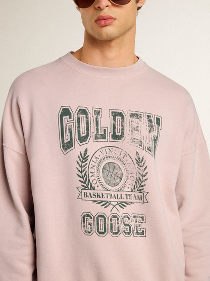 Old rose unisex round neck sweatshirt with green logo print - Golden Goose Women|Men