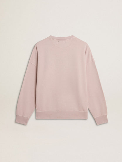Old rose unisex round neck sweatshirt with green logo print - Golden Goose Women|Men