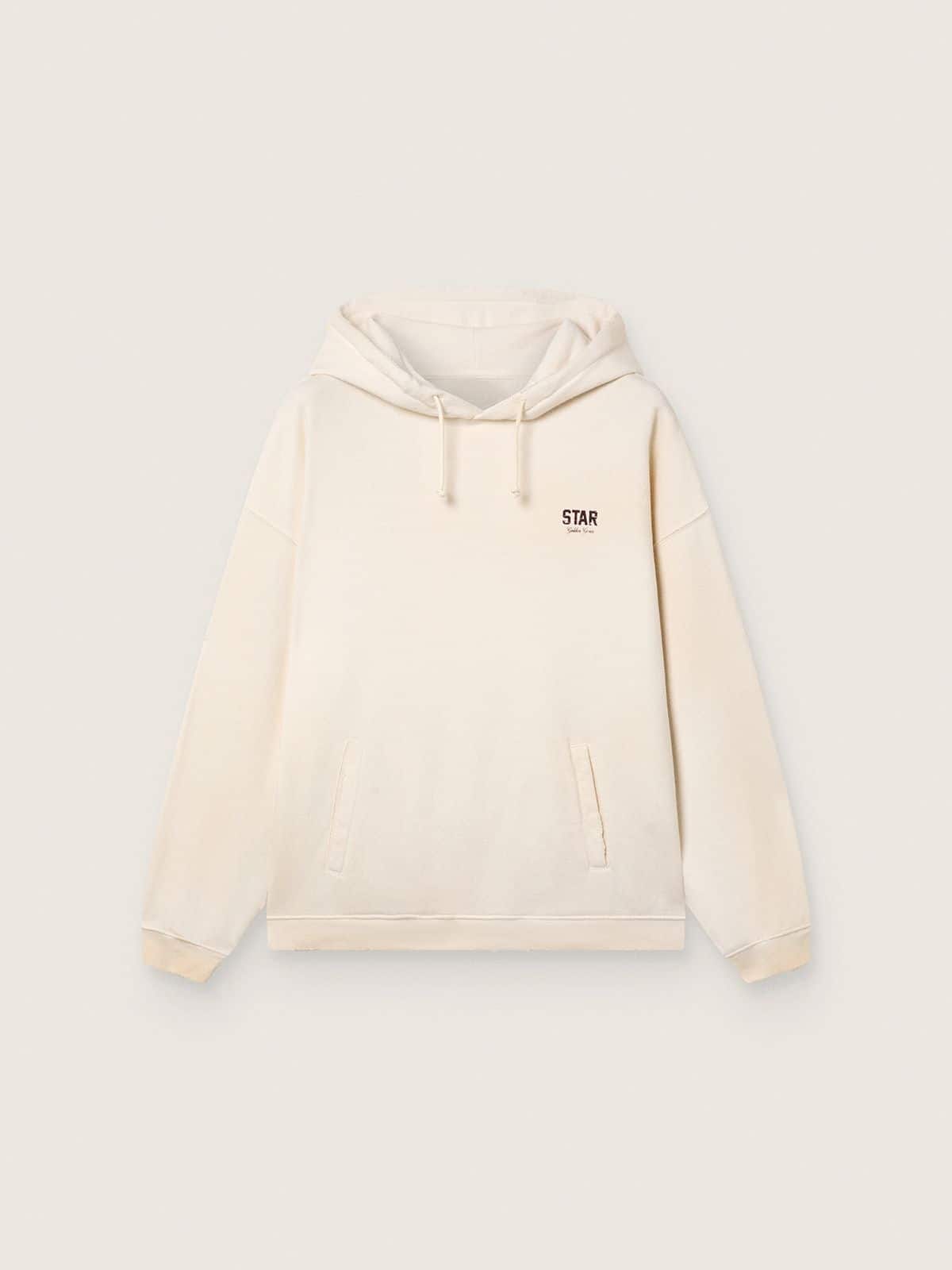 Star unisex hooded sweatshirt in white cotton with logo print - Golden Goose Women|Men