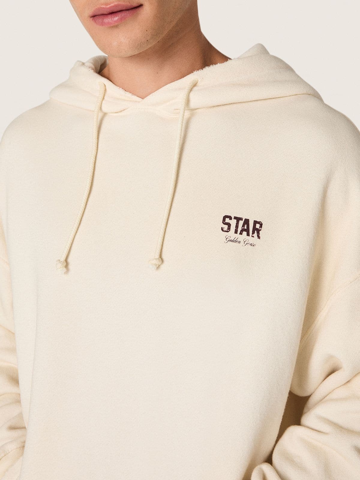 Star unisex hooded sweatshirt in white cotton with logo print - Golden Goose Women|Men