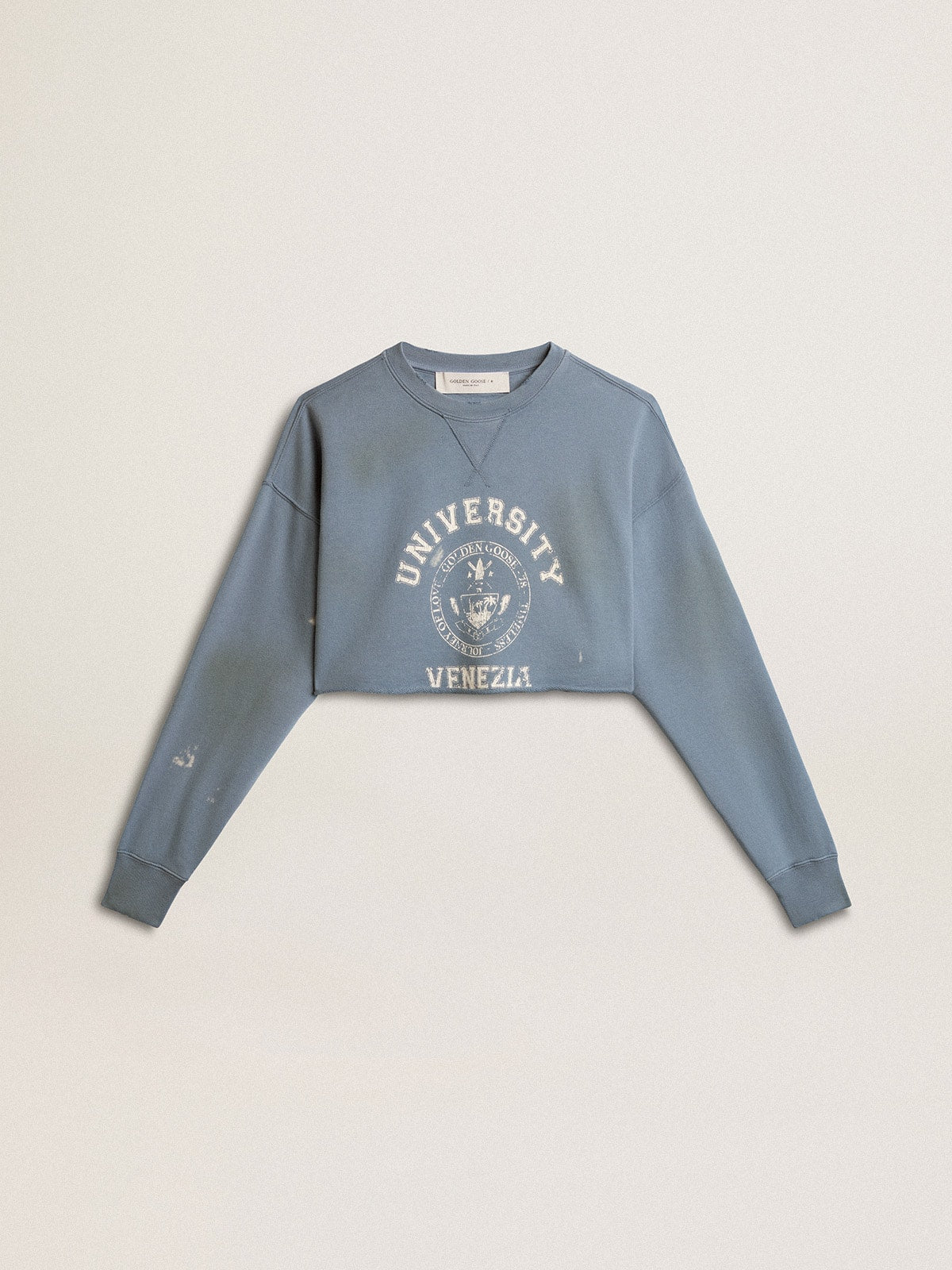 Cropped sweatshirt in baby blue with distressed finish - Golden Goose Women