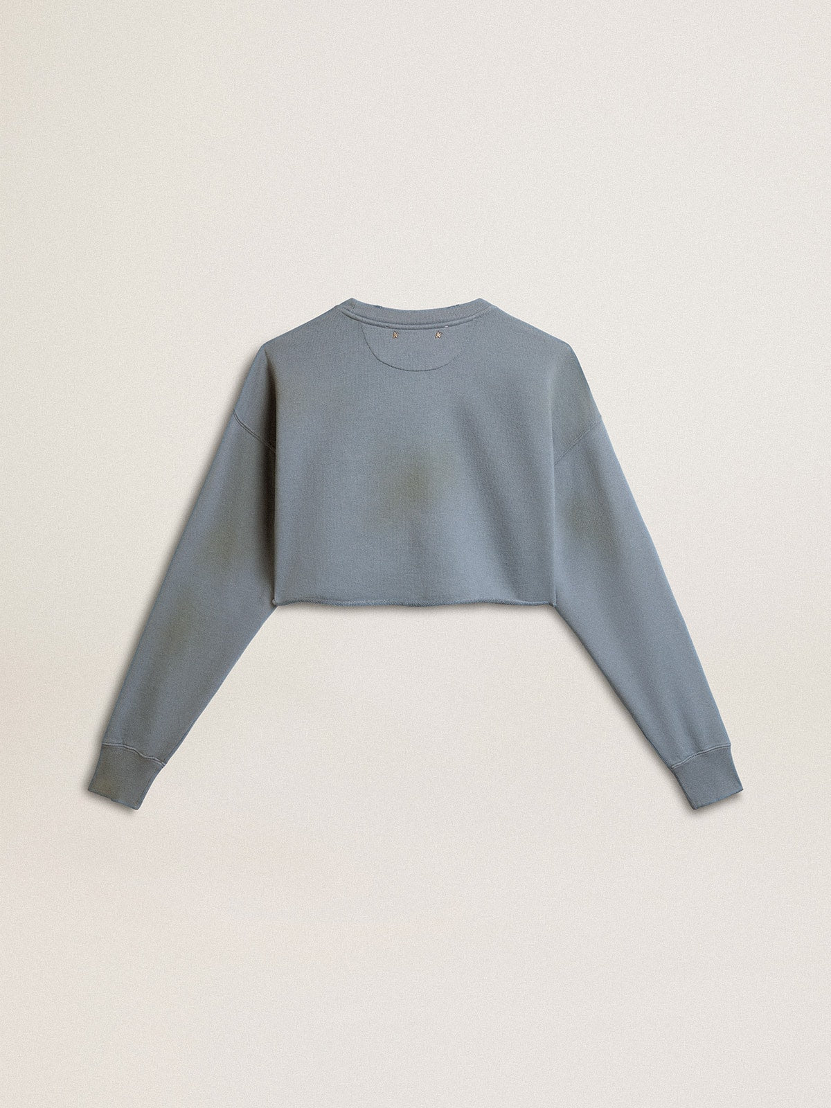 Cropped sweatshirt in baby blue with distressed finish - Golden Goose Women