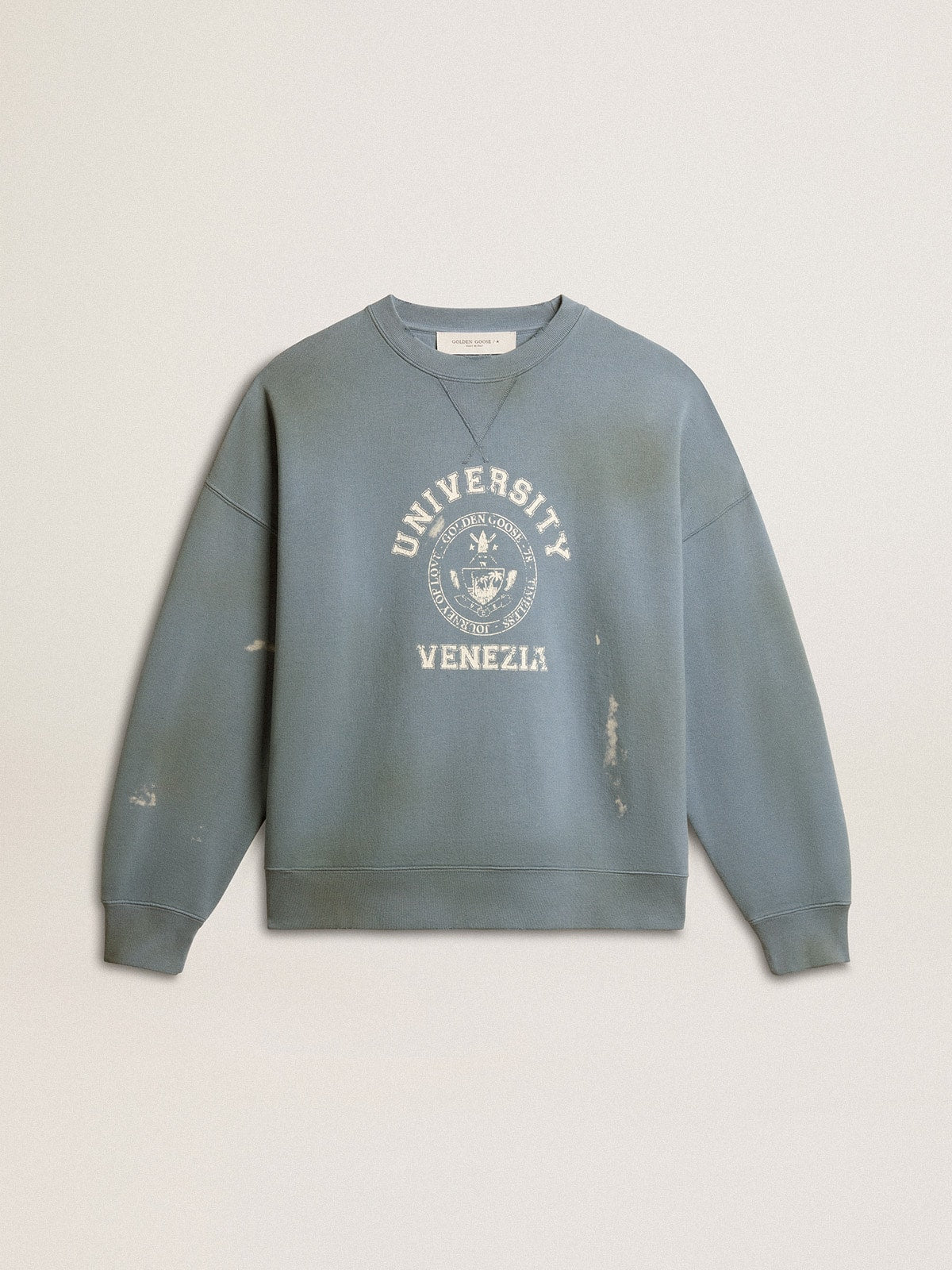 Oversized sweatshirt in baby blue with distressed finish - Golden Goose Women|Men