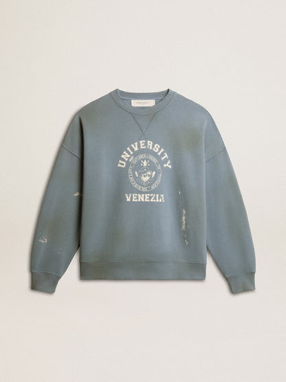 Oversized sweatshirt in baby blue with distressed finish - Golden Goose Women|Men