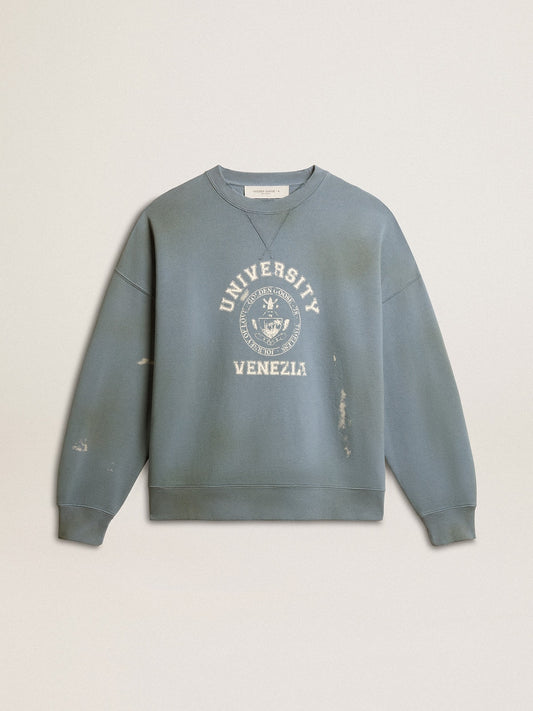 Oversized sweatshirt in baby blue with distressed finish - Golden Goose Women|Men