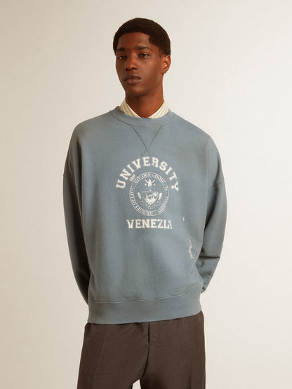 Oversized sweatshirt in baby blue with distressed finish - Golden Goose Women|Men