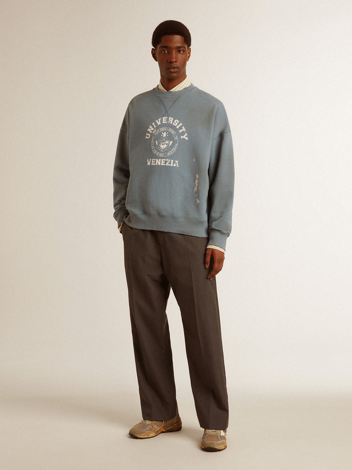 Oversized sweatshirt in baby blue with distressed finish - Golden Goose Women|Men