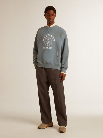 Oversized sweatshirt in baby blue with distressed finish - Golden Goose Women|Men