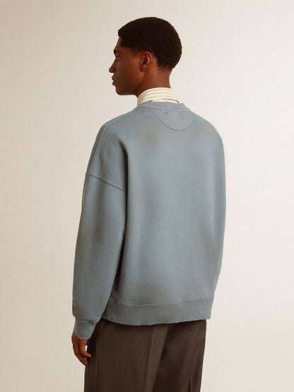 Oversized sweatshirt in baby blue with distressed finish - Golden Goose Women|Men