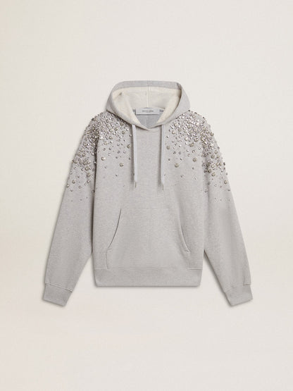 Gray hooded sweatshirt with crystal decoration - Golden Goose Women|Men