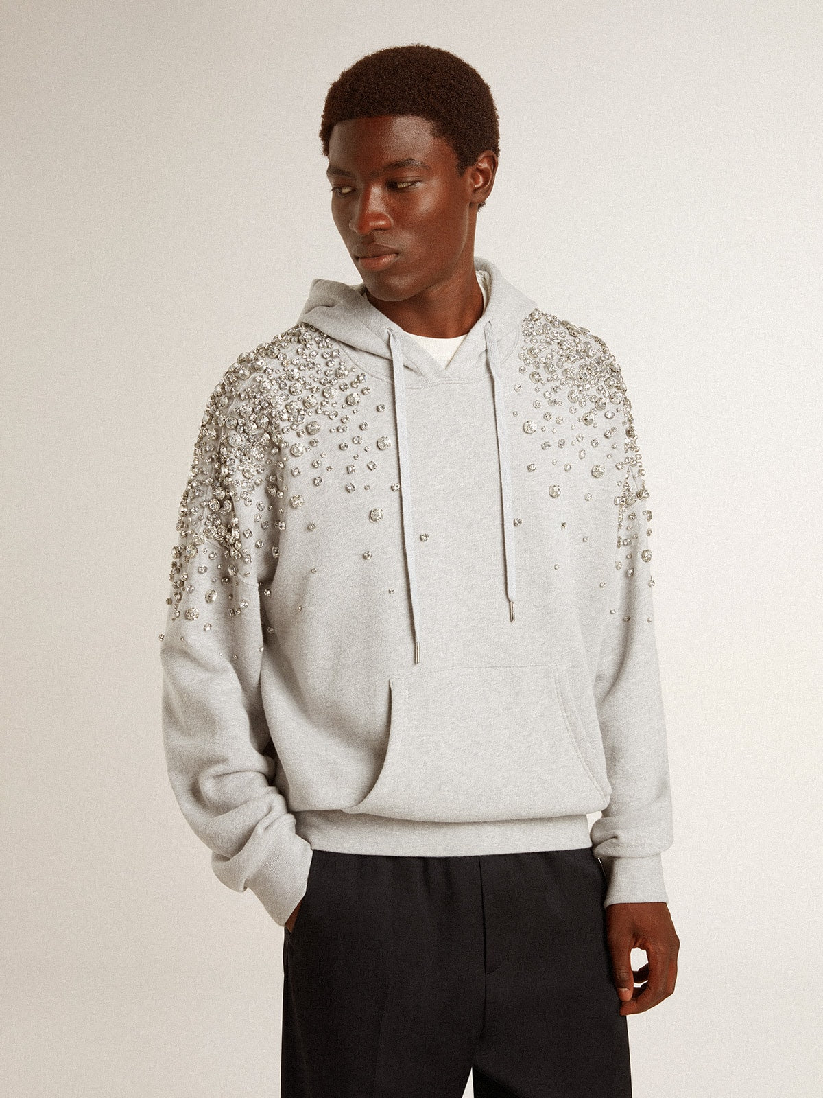 Gray hooded sweatshirt with crystal decoration - Golden Goose Women|Men