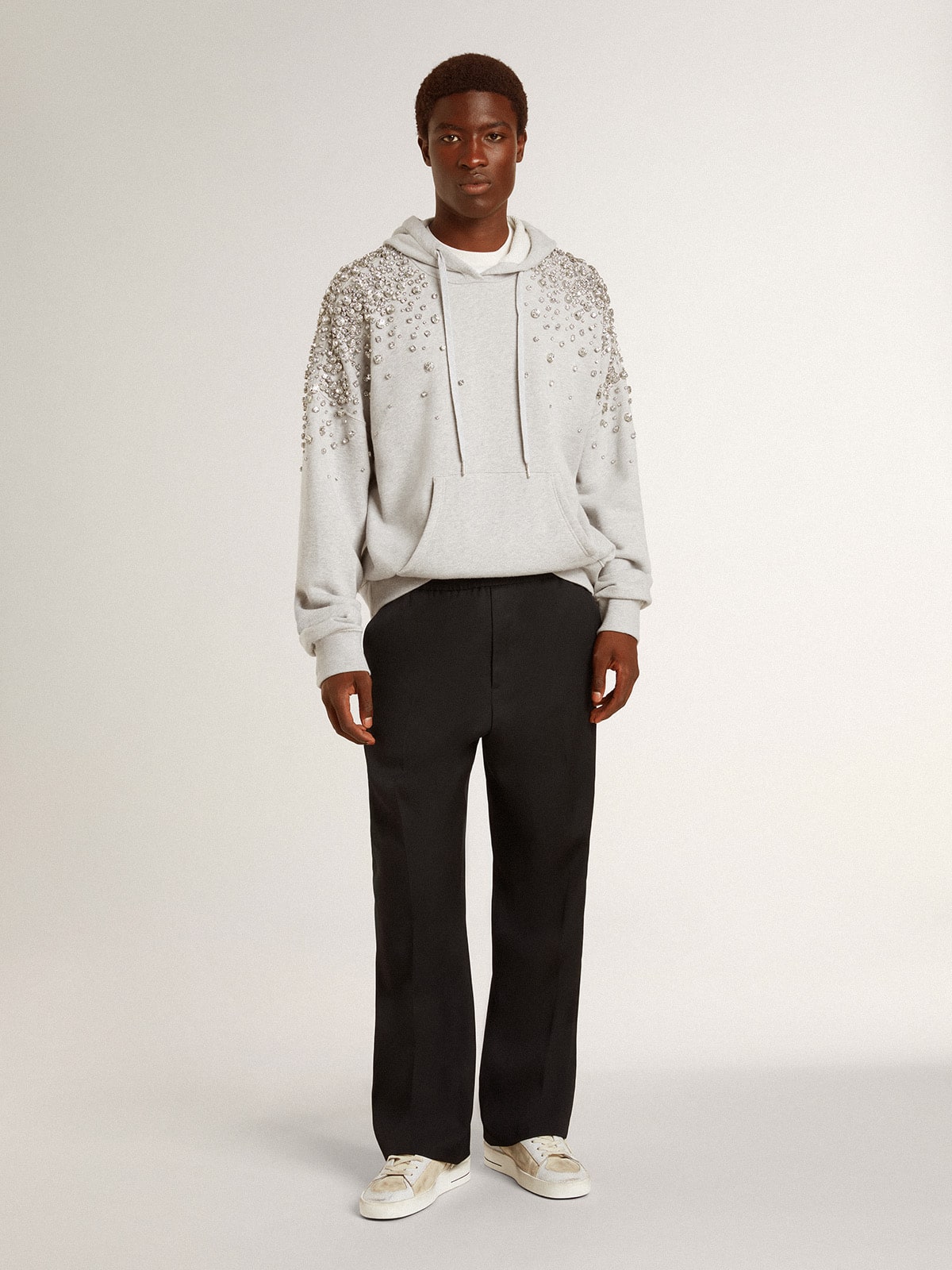 Gray hooded sweatshirt with crystal decoration - Golden Goose Women|Men