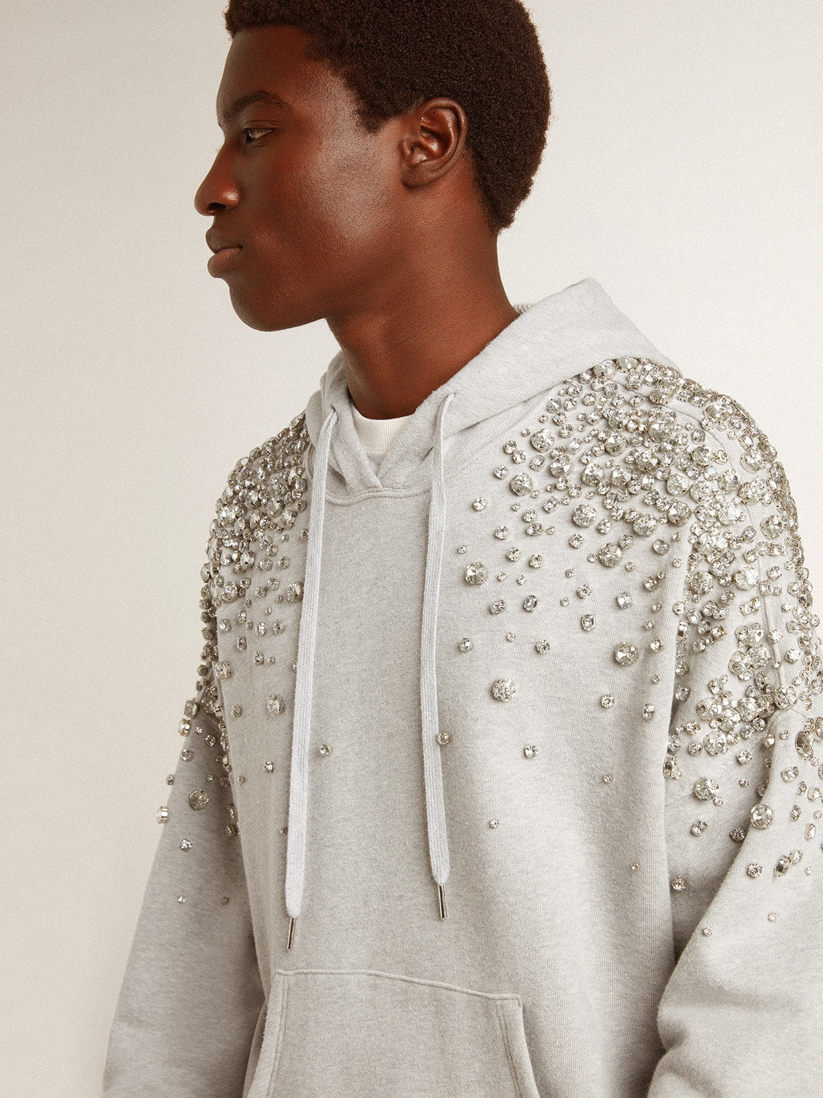 Gray hooded sweatshirt with crystal decoration - Golden Goose Women|Men