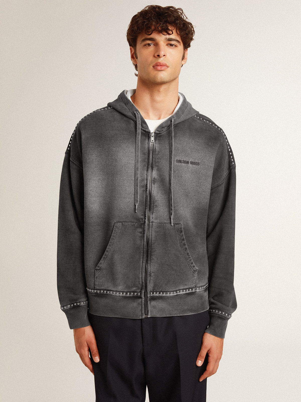 Sprayed effect anthracite sweatshirt with studs - Golden Goose Women|Men