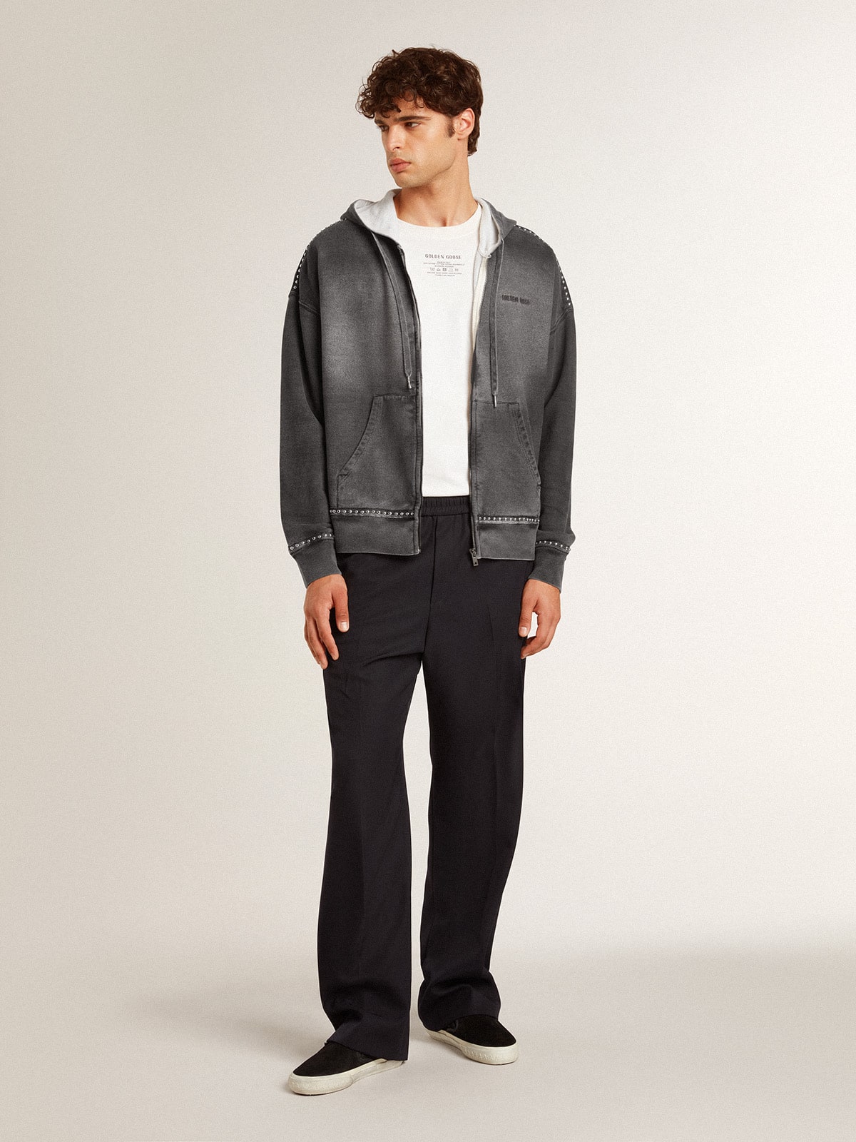 Sprayed effect anthracite sweatshirt with studs - Golden Goose Women|Men