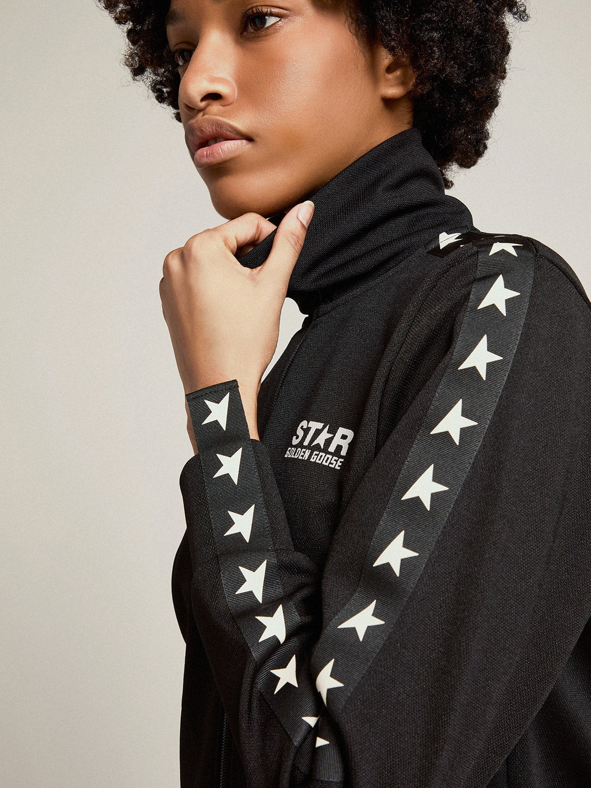 Women’s black zipped sweatshirt with white stars - Golden Goose Women