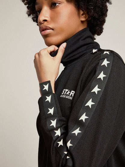 Women’s black zipped sweatshirt with white stars - Golden Goose Women