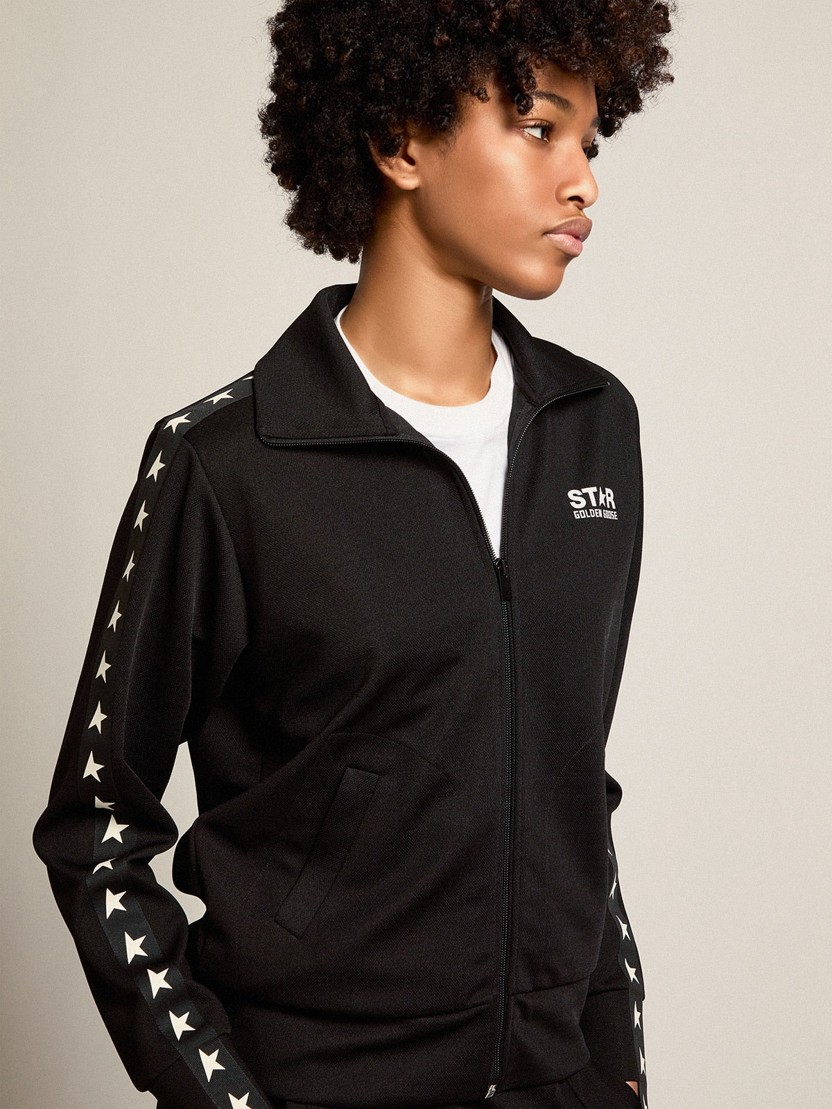 Women’s black zipped sweatshirt with white stars - Golden Goose Women