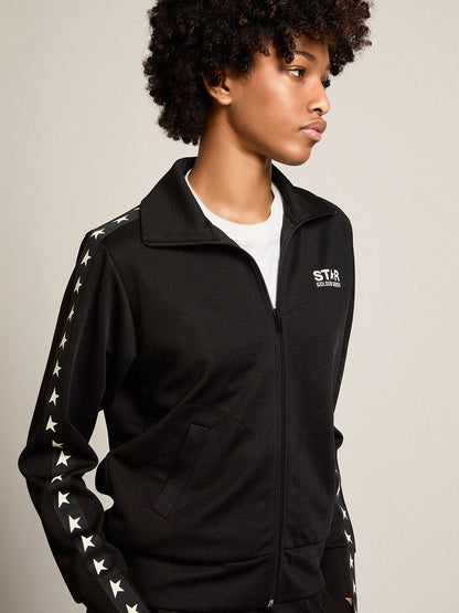 Women’s black zipped sweatshirt with white stars - Golden Goose Women