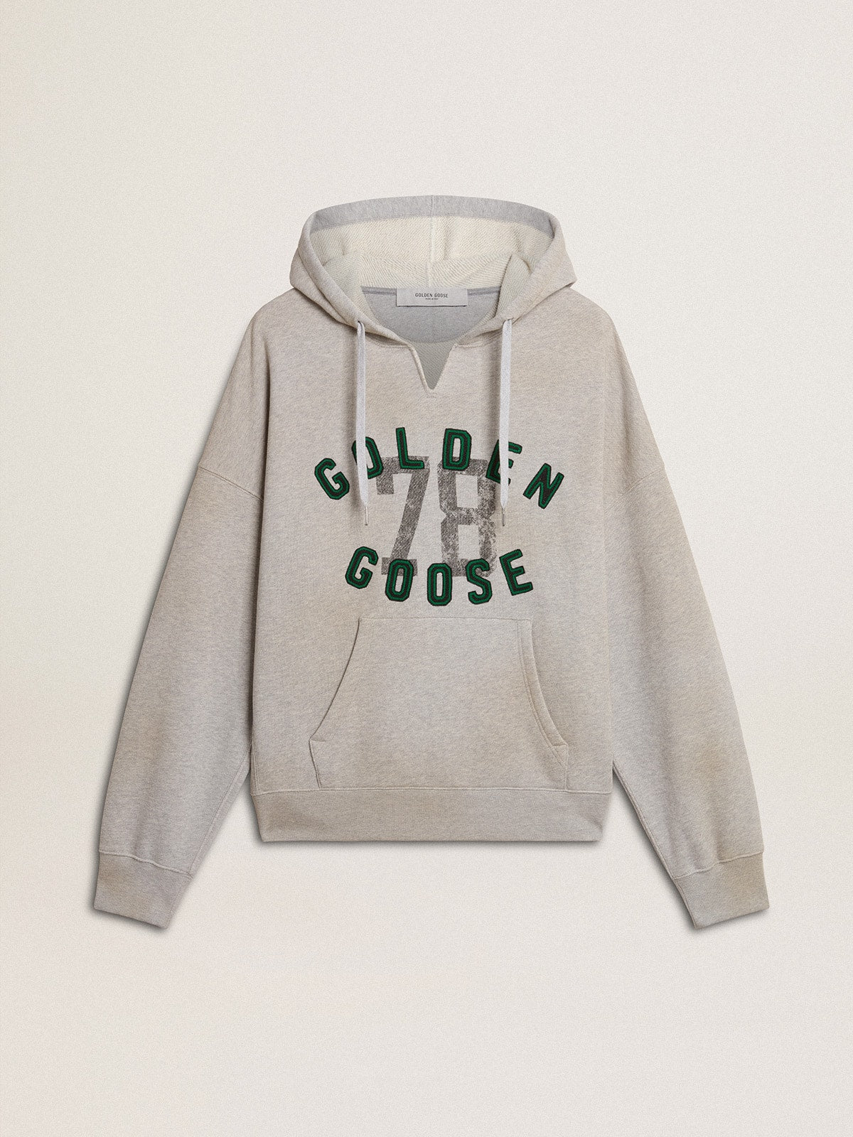 Hooded sweatshirt in worn gray with embroidered vintage logo - Golden Goose Women|Men