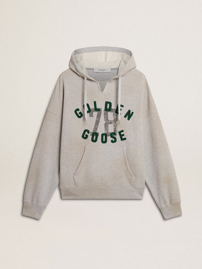 Hooded sweatshirt in worn gray with embroidered vintage logo - Golden Goose Women|Men