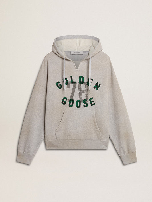 Hooded sweatshirt in worn gray with embroidered vintage logo - Golden Goose Women|Men