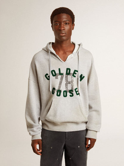 Hooded sweatshirt in worn gray with embroidered vintage logo - Golden Goose Women|Men