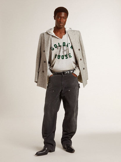 Hooded sweatshirt in worn gray with embroidered vintage logo - Golden Goose Women|Men