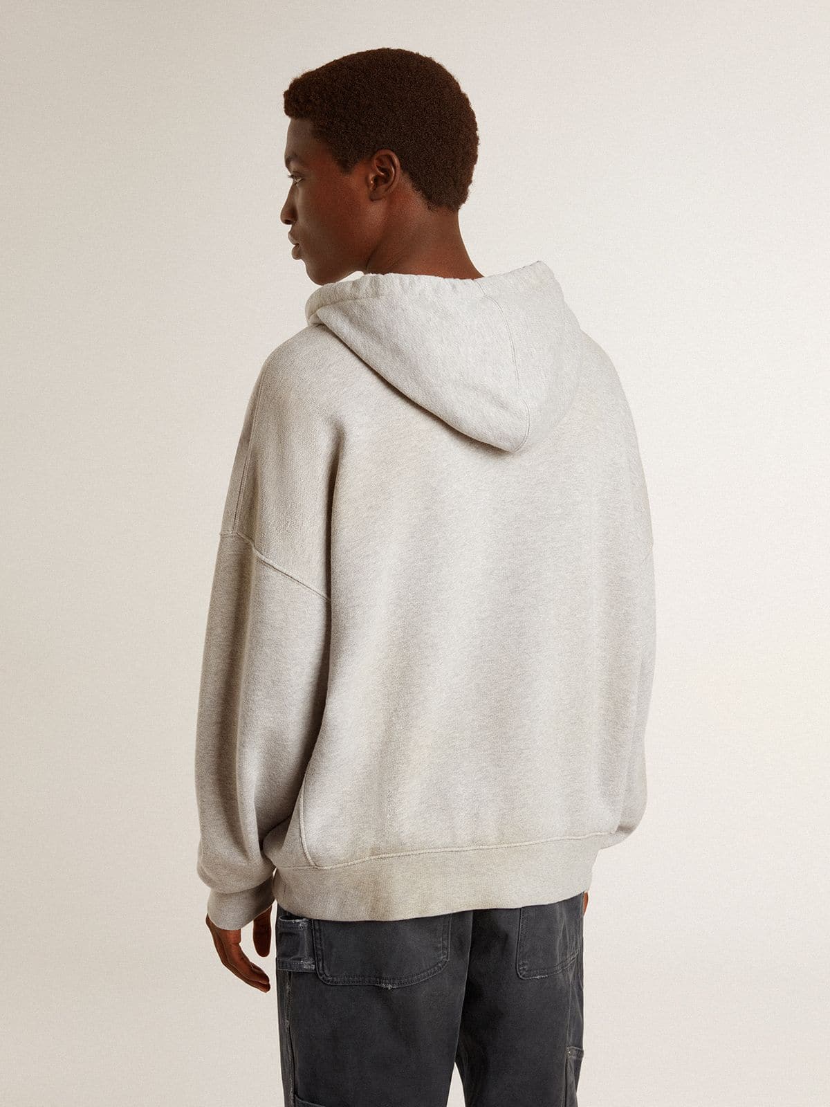 Hooded sweatshirt in worn gray with embroidered vintage logo - Golden Goose Women|Men
