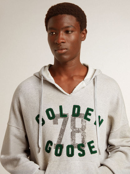 Hooded sweatshirt in worn gray with embroidered vintage logo - Golden Goose Women|Men