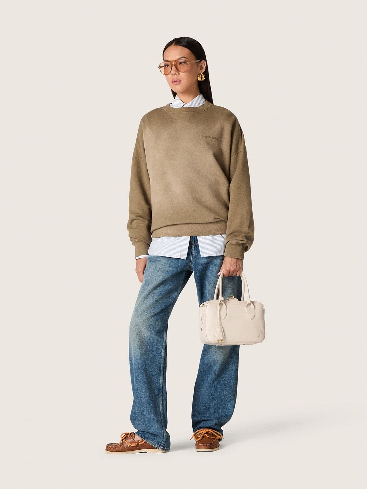 Golden women's boyfriend jeans in stone-washed light blue denim - Golden Goose Women