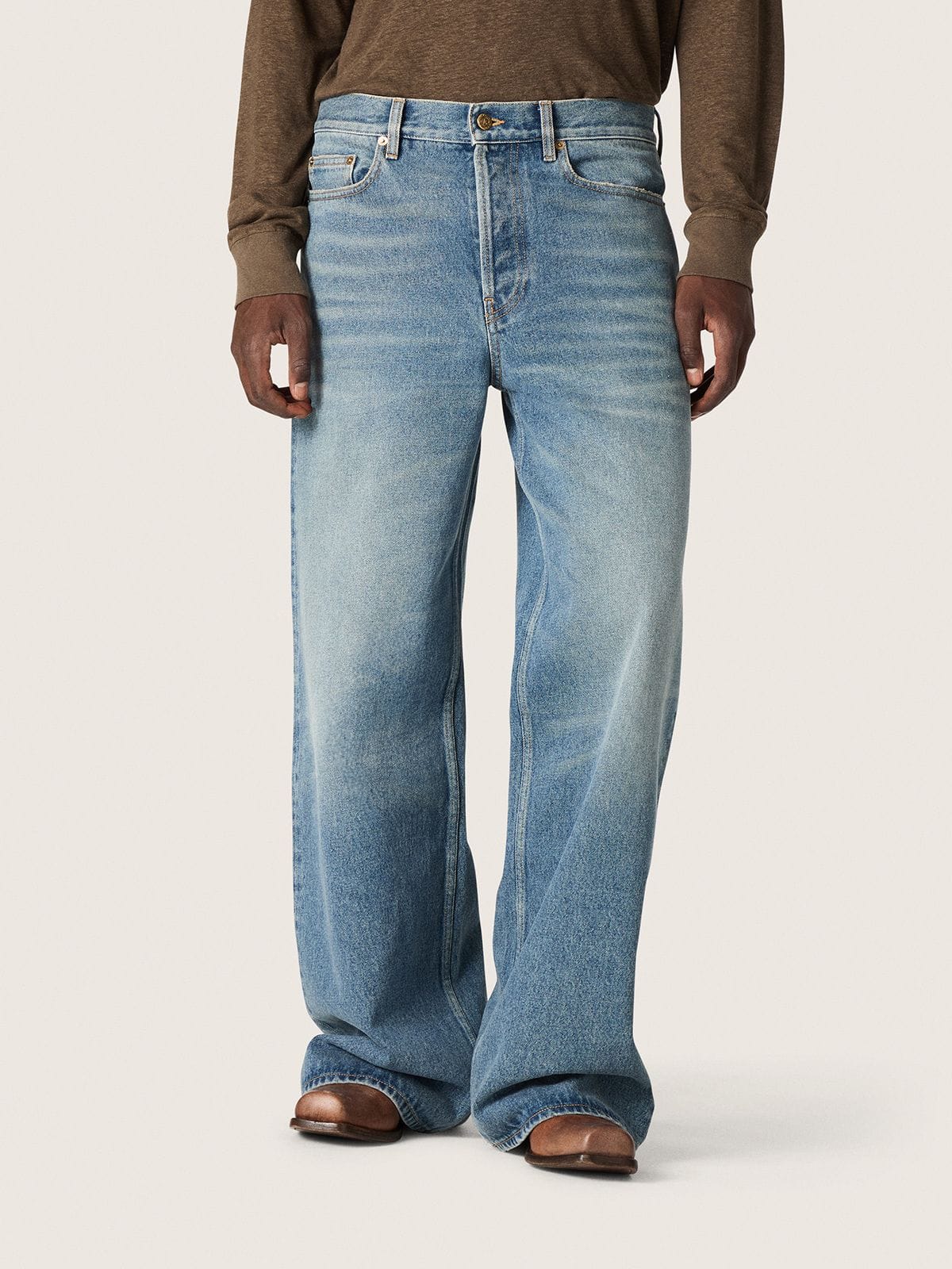 Golden women's boyfriend jeans in stone-washed light blue denim - Golden Goose Women
