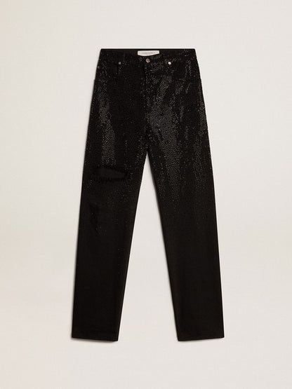 Women’s cotton denim pants with shaded-effect crystal decoration - Golden Goose Women