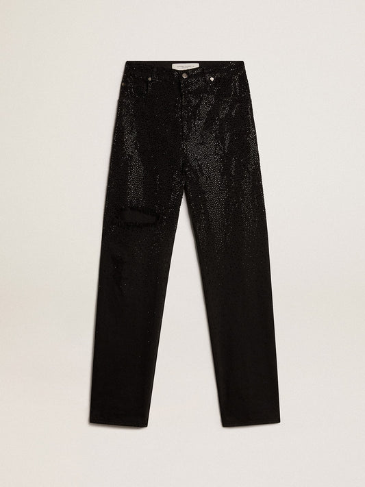 Women’s cotton denim pants with shaded-effect crystal decoration - Golden Goose Women