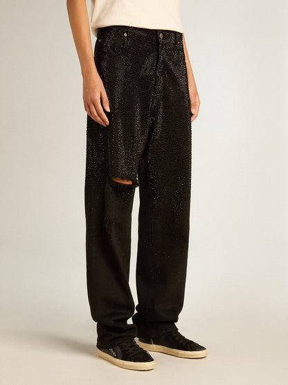 Women’s cotton denim pants with shaded-effect crystal decoration - Golden Goose Women