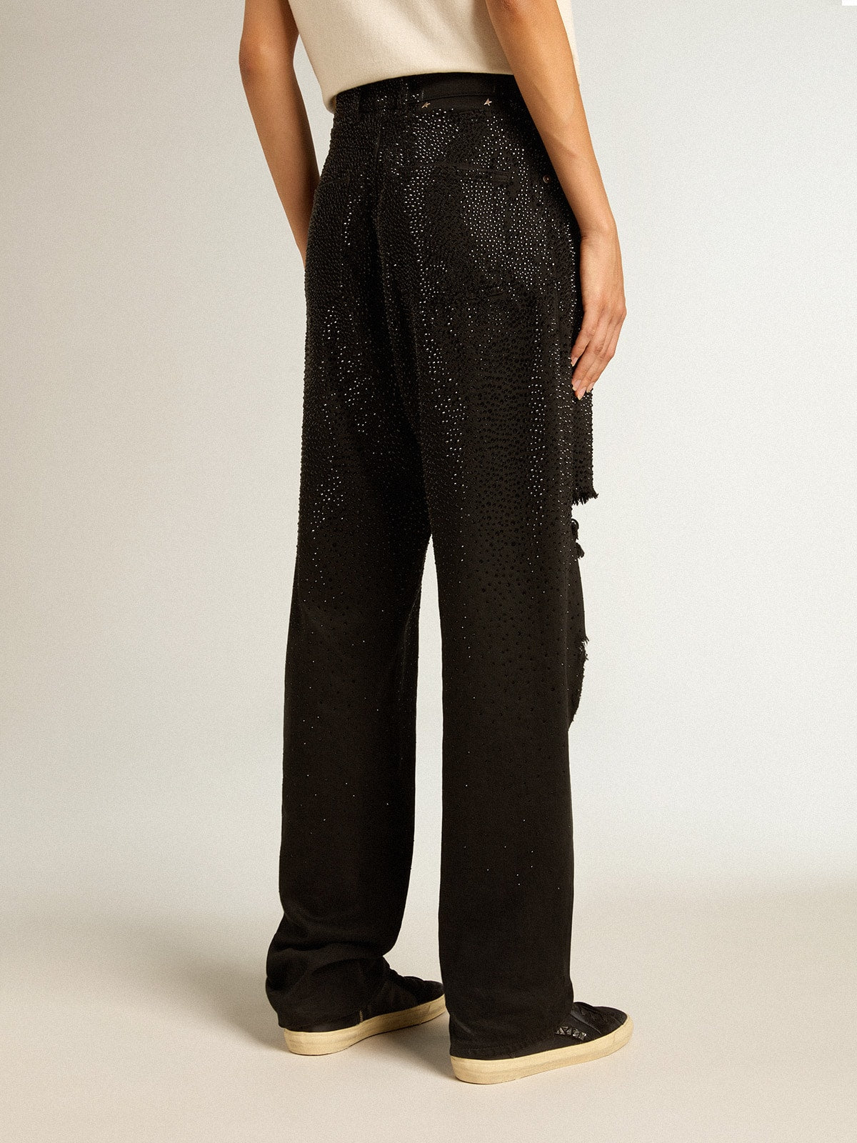 Women’s cotton denim pants with shaded-effect crystal decoration - Golden Goose Women
